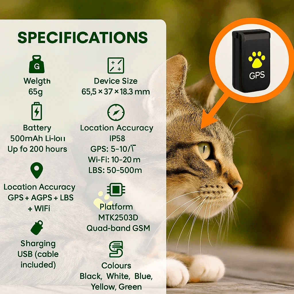 Lisslune | #1 Find  GPS Cat Tracker with Real-Time Location, Waterproof Design, and Activity Monitoring for Pet Safety and Tracking