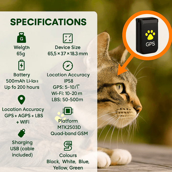 Lisslune | #1 Find  GPS Cat Tracker with Real-Time Location, Waterproof Design, and Activity Monitoring for Pet Safety and Tracking
