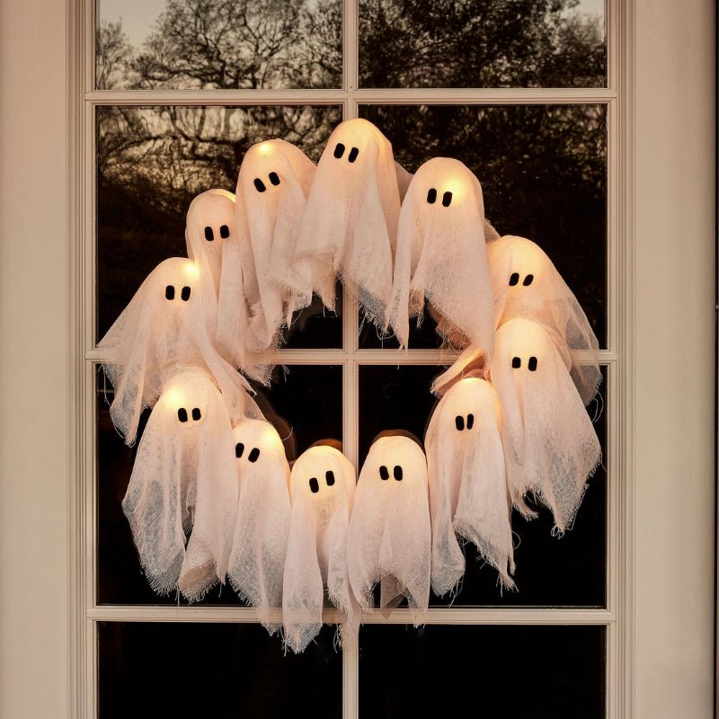 Lisslune | SPOOKGLOW – LED Ghost Wreath with 12 Illuminated Spirits
