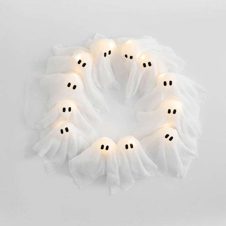 Lisslune | SPOOKGLOW – LED Ghost Wreath with 12 Illuminated Spirits