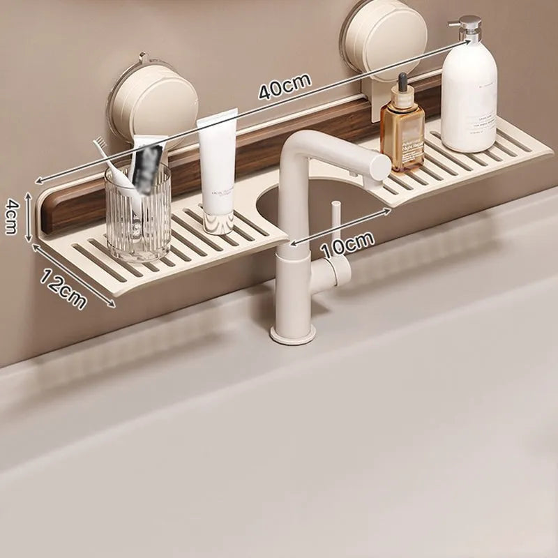 Lisslune | Bathroom suction cup sink shelf in walnut design