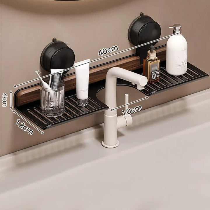Lisslune | Bathroom suction cup sink shelf in walnut design