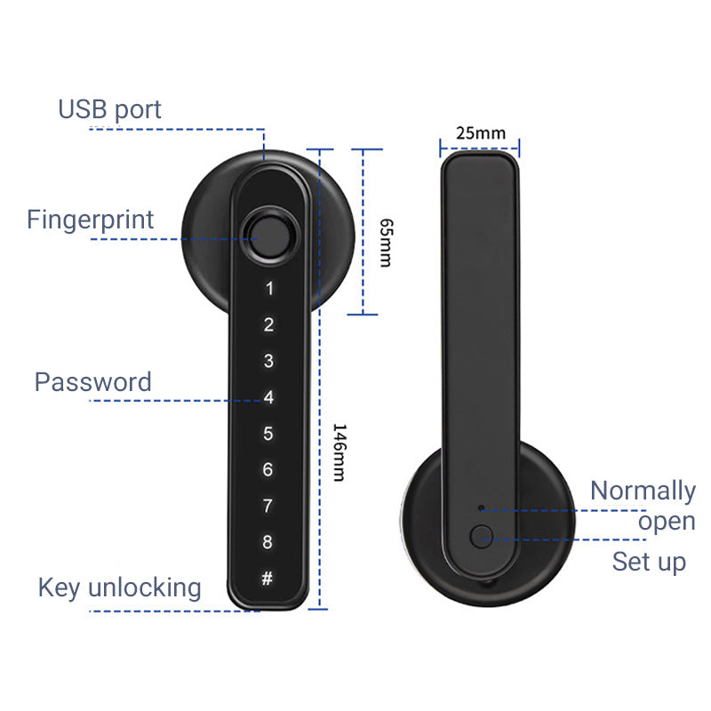 Lisslune | Fingerprint Smart door lock handle with Bluetooth APP control