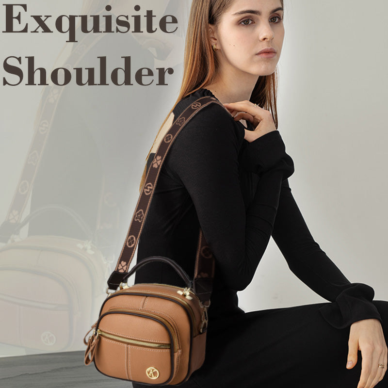 Lisslune | Classic multi-room adjustable wide strap PU leather crossbody bag