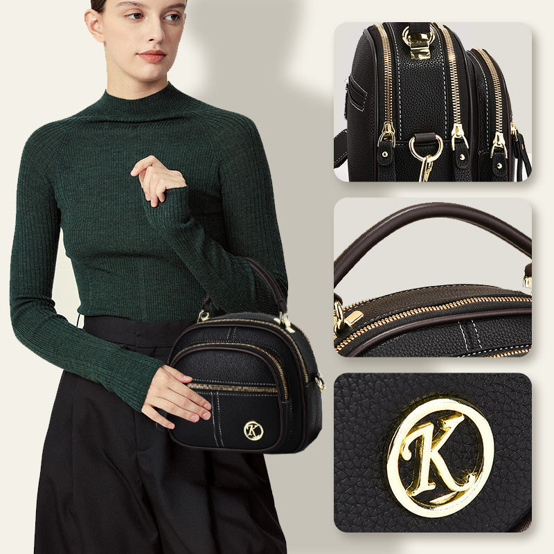 Lisslune | Classic multi-room adjustable wide strap PU leather crossbody bag