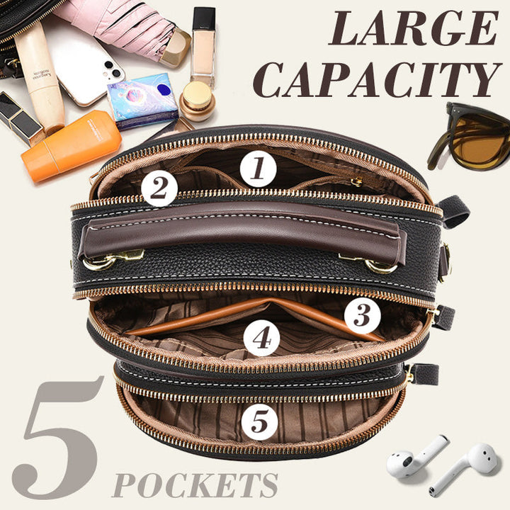 Lisslune | Classic multi-room adjustable wide strap PU leather crossbody bag