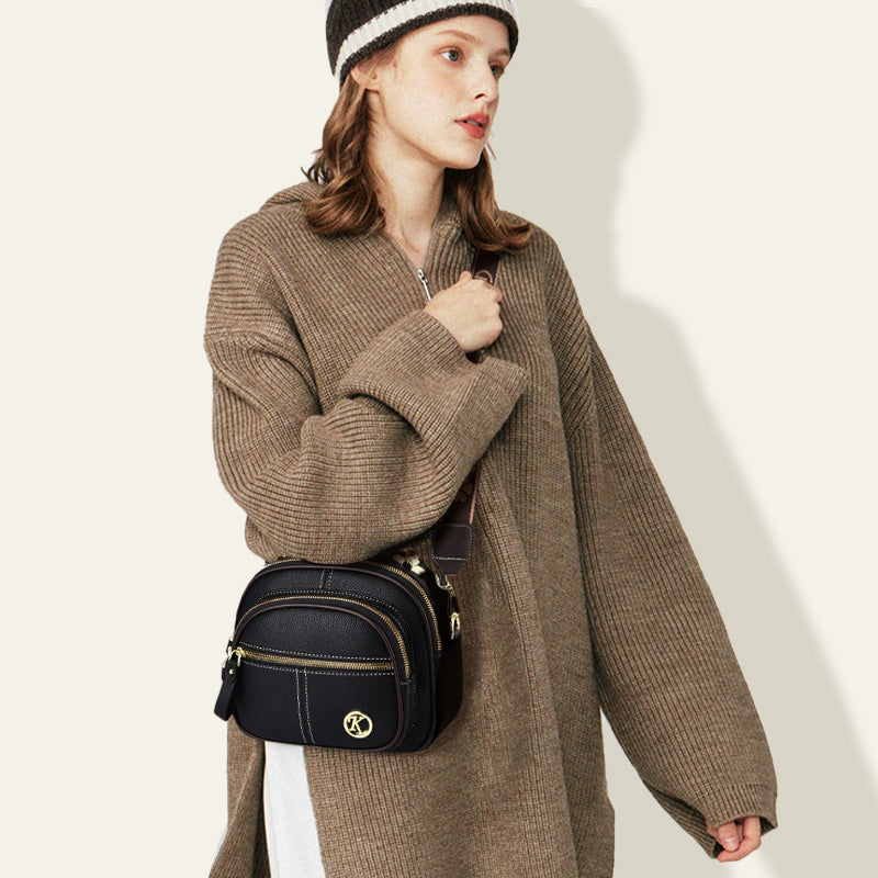 Lisslune | Classic multi-room adjustable wide strap PU leather crossbody bag