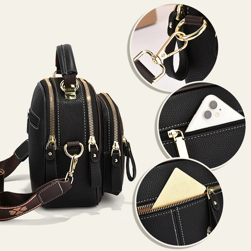 Lisslune | Classic multi-room adjustable wide strap PU leather crossbody bag