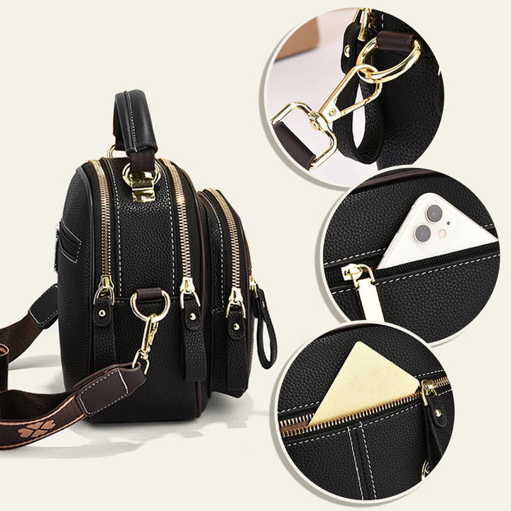 Lisslune | Classic multi-room adjustable wide strap PU leather crossbody bag