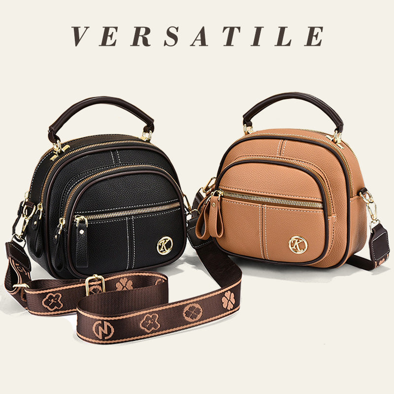 Lisslune | Classic multi-room adjustable wide strap PU leather crossbody bag