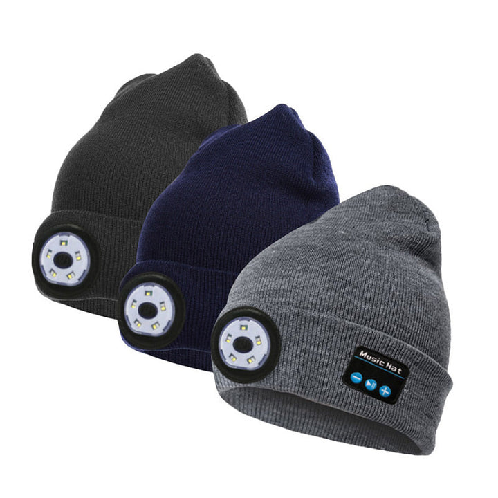Lisslune | LED Headlight Removable Bluetooth Headset Knitted Beanie