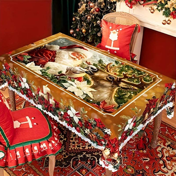 Lisslune | Christmas Table Runner with Reindeer and Snowmen – Durable Polyester Tablecloths Model PineGlow