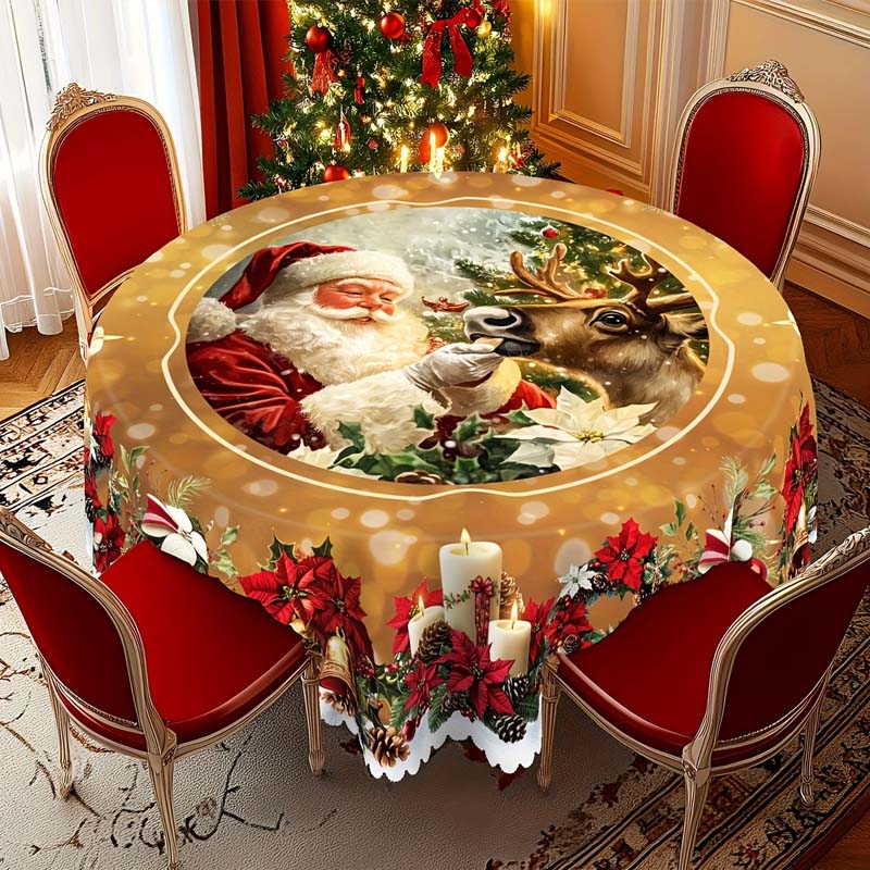 Lisslune | Christmas Table Runner with Reindeer and Snowmen – Durable Polyester Tablecloths Model PineGlow