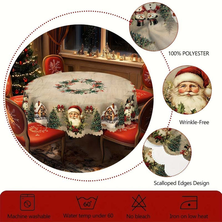 Lisslune | Christmas Table Runner with Reindeer and Snowmen – Durable Polyester Tablecloths Model PineGlow