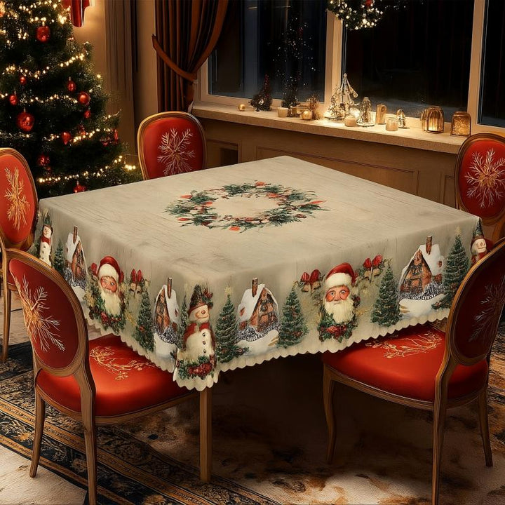 Lisslune | Christmas Table Runner with Reindeer and Snowmen – Durable Polyester Tablecloths Model PineGlow