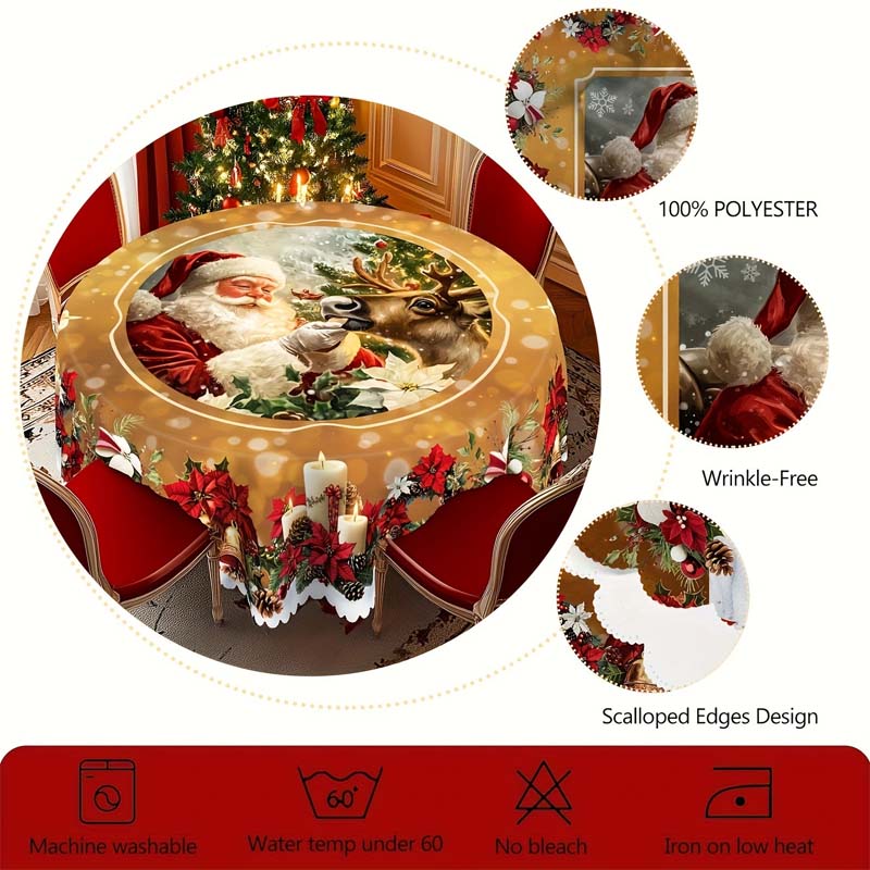 Lisslune | Christmas Table Runner with Reindeer and Snowmen – Durable Polyester Tablecloths Model PineGlow