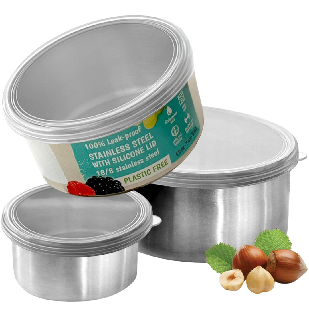Lisslune | Stainless Steel Lunch Box Set with Lids – 100ml, 200ml, 400ml