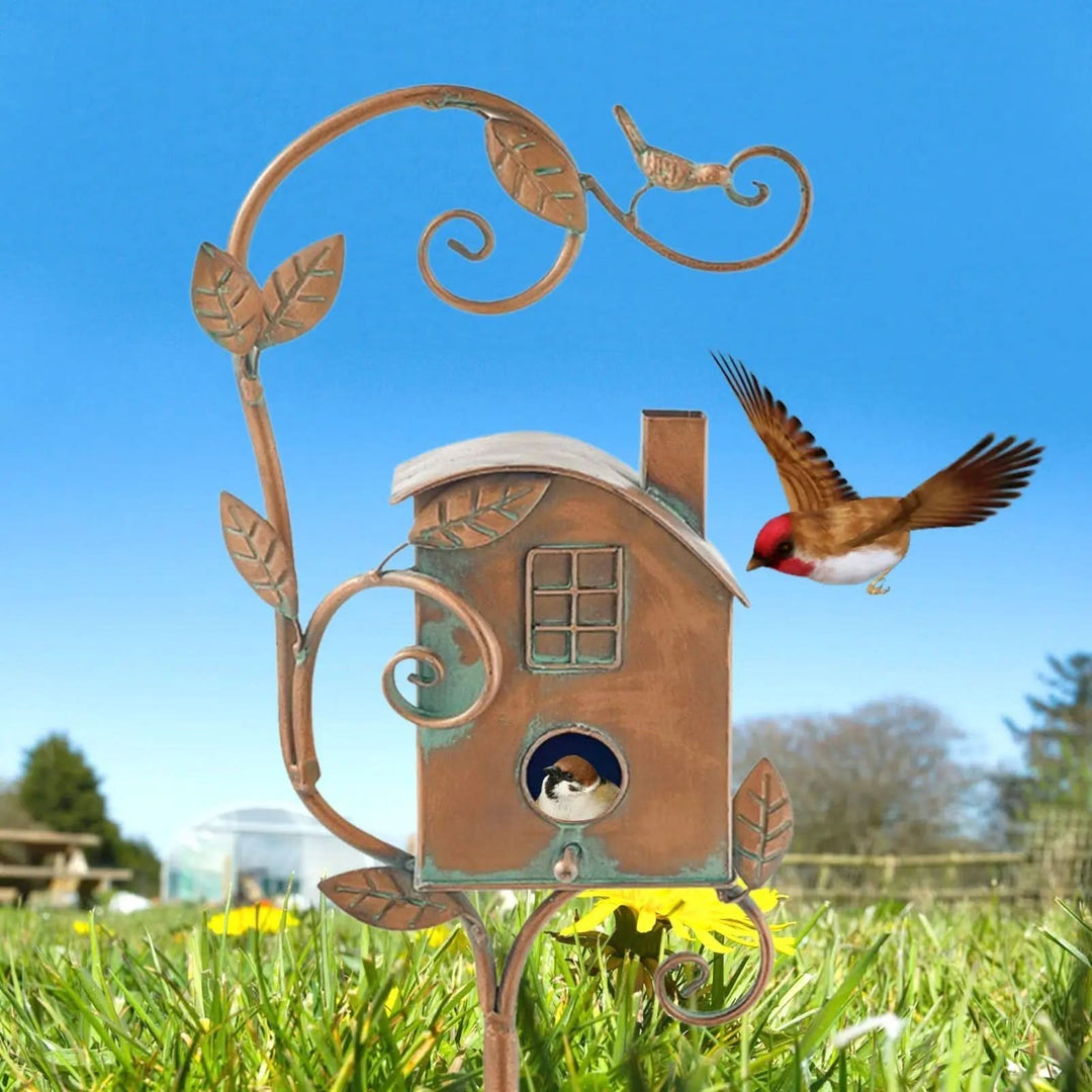 Lisslune | Metal Garden Birdhouse Stake Decorative Outdoor