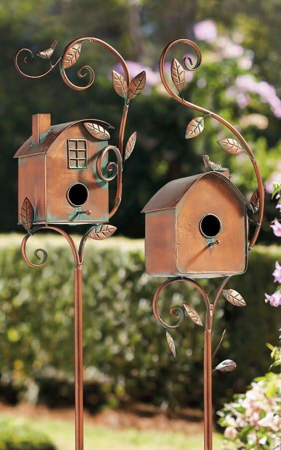 Lisslune | Metal Garden Birdhouse Stake Decorative Outdoor