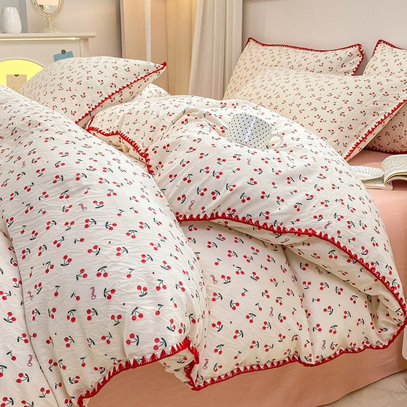 Rynx | Sewn Edge Red Cherries Bedding Set