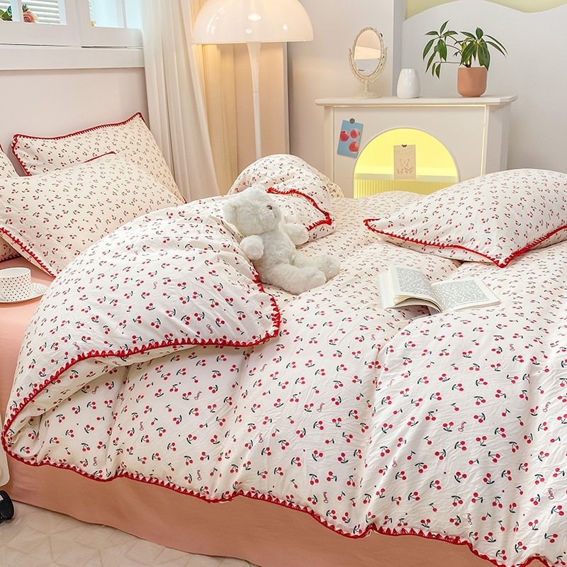 Rynx | Sewn Edge Red Cherries Bedding Set
