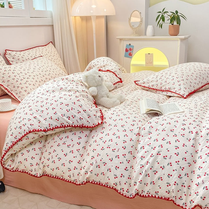 Rynx | Sewn Edge Red Cherries Bedding Set