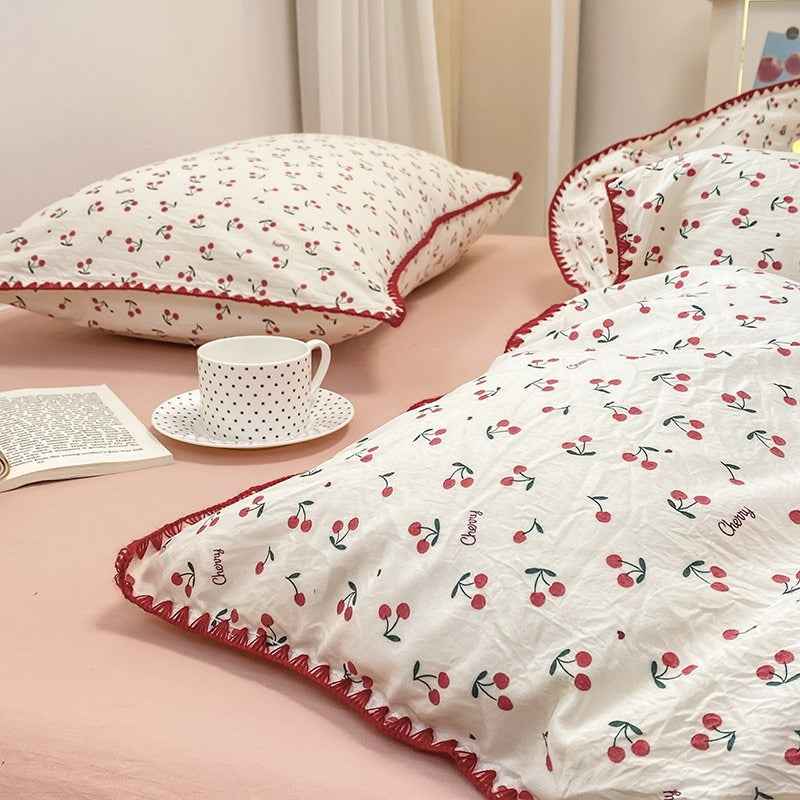 Rynx | Sewn Edge Red Cherries Bedding Set