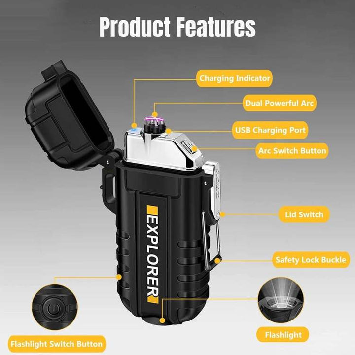Lisslune | Electric Double Arc Lighter | Rechargeable, Windproof & Ideal for Camping and Outdoor Adventures