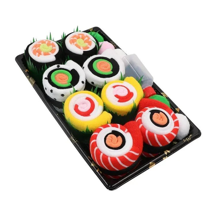 Lisslune | Sushi Mid-Calf Socks Gift Set – 3-Pair Harajuku Cotton Socks with Playful Pizza, Burger & Sushi Designs, Perfect for Christmas or Birthday Surprises