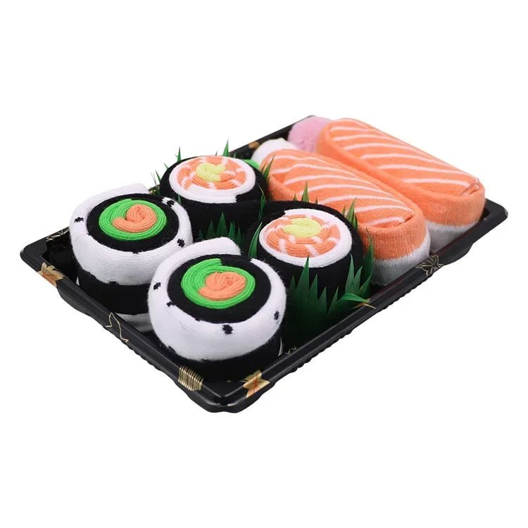 Lisslune | Sushi Mid-Calf Socks Gift Set – 3-Pair Harajuku Cotton Socks with Playful Pizza, Burger & Sushi Designs, Perfect for Christmas or Birthday Surprises