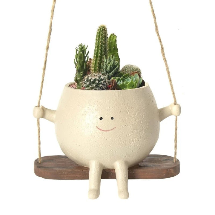 Lisslune | Swing Face Hanging Planter – Adorable Resin Succulent Pot for Indoor & Outdoor Decor, Perfect Christmas Gift