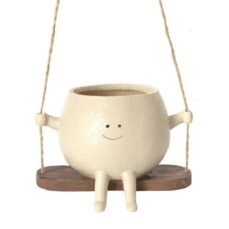 Lisslune | Swing Face Hanging Planter – Adorable Resin Succulent Pot for Indoor & Outdoor Decor, Perfect Christmas Gift