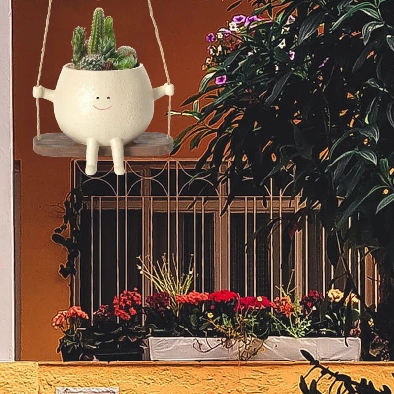 Lisslune | Swing Face Hanging Planter – Adorable Resin Succulent Pot for Indoor & Outdoor Decor, Perfect Christmas Gift