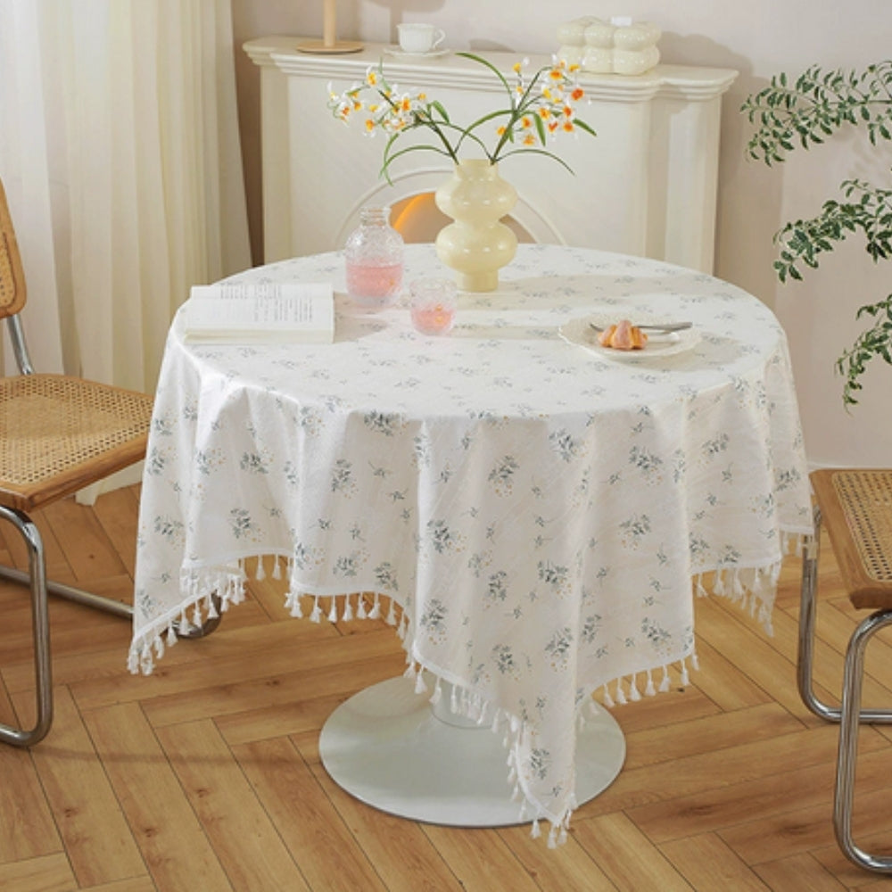 Lisslune | Golden Tassel Floral Round Table Cloth