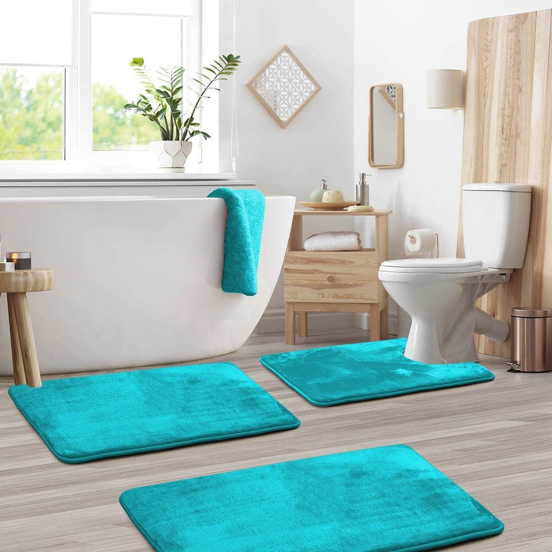 Lisslune | VelvaLuxe 3-piece Memoryfoam Bath Mat Set – Non-slip, Absorbent and Washable