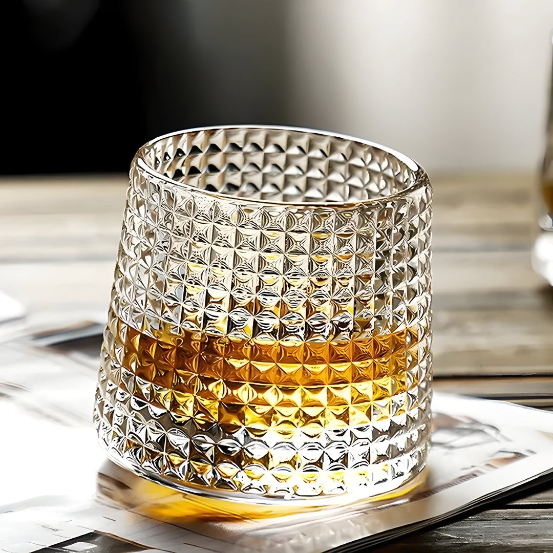 Lisslune | SwirlSip – Rotatable, textured whiskey glass with strikingly ribbed design