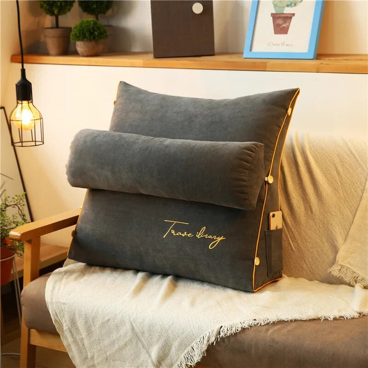 Lisslune | Ergonomic Backrest Reading Pillow | Adjustable Neck Support, Removable Cover & Side Pockets for Comfort in Bed or Sofa