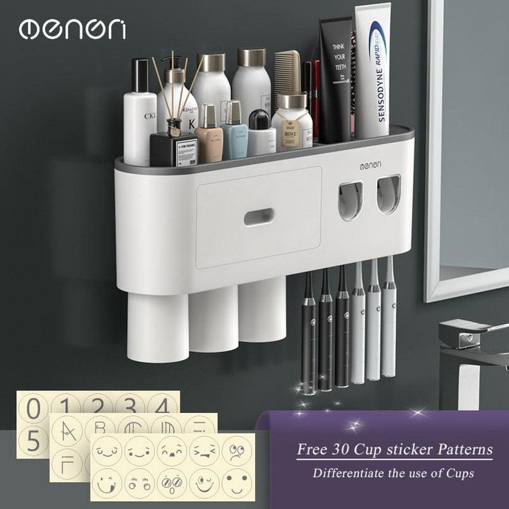 Lisslune | Slim magnetic toothbrush and toothpaste organizer with automatic dispenser for a stylish bathroom upgrade