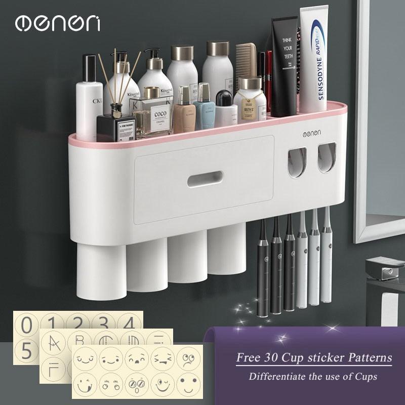 Lisslune | Slim magnetic toothbrush and toothpaste organizer with automatic dispenser for a stylish bathroom upgrade