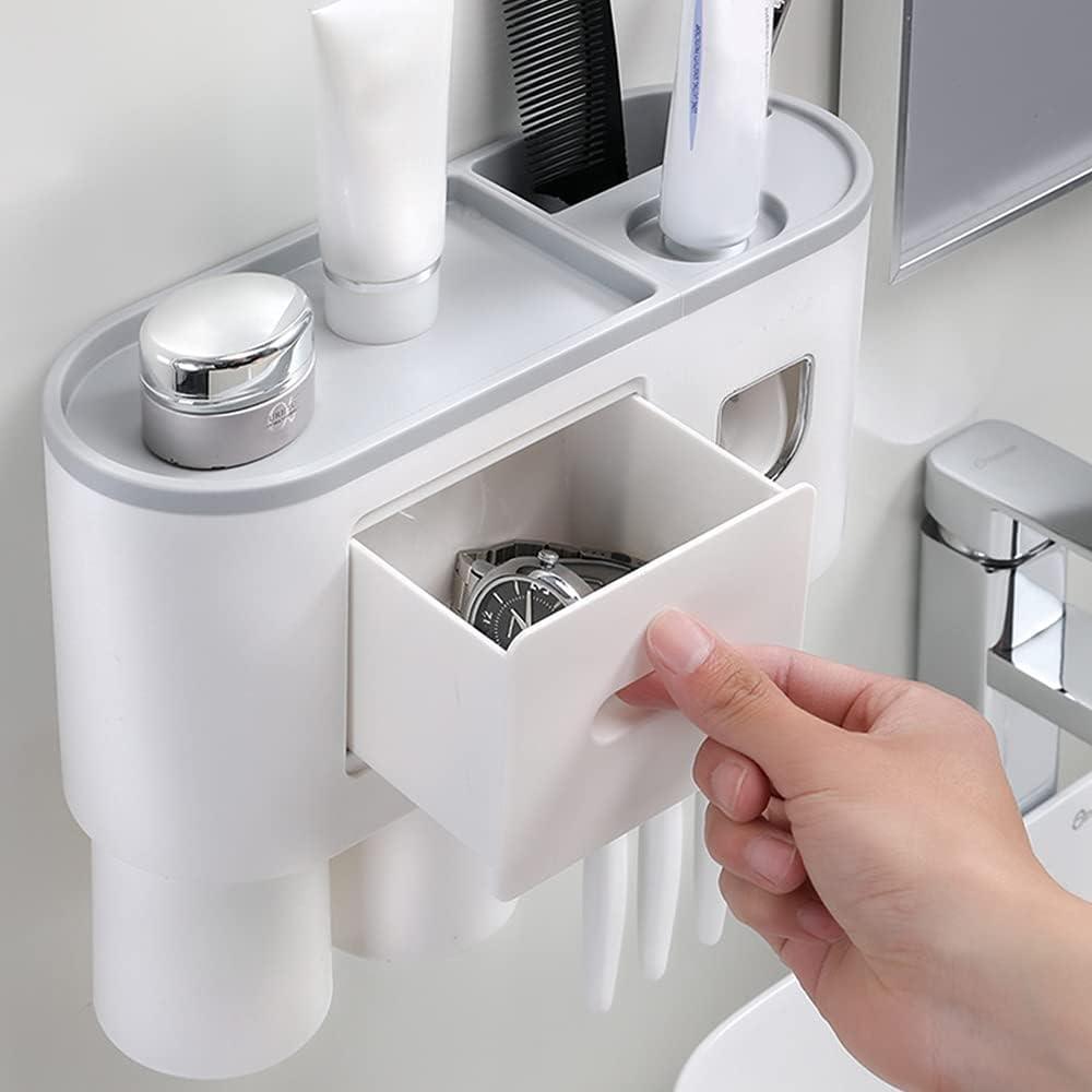 Lisslune | Slim magnetic toothbrush and toothpaste organizer with automatic dispenser for a stylish bathroom upgrade