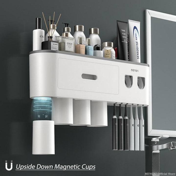 Lisslune | Slim magnetic toothbrush and toothpaste organizer with automatic dispenser for a stylish bathroom upgrade