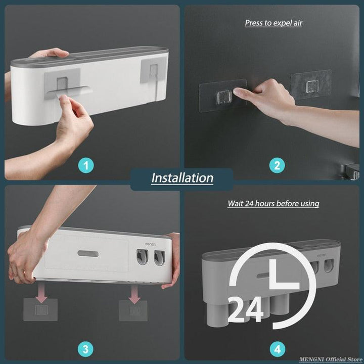 Lisslune | Slim magnetic toothbrush and toothpaste organizer with automatic dispenser for a stylish bathroom upgrade