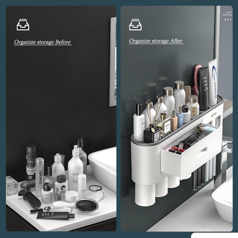 Lisslune | Slim magnetic toothbrush and toothpaste organizer with automatic dispenser for a stylish bathroom upgrade