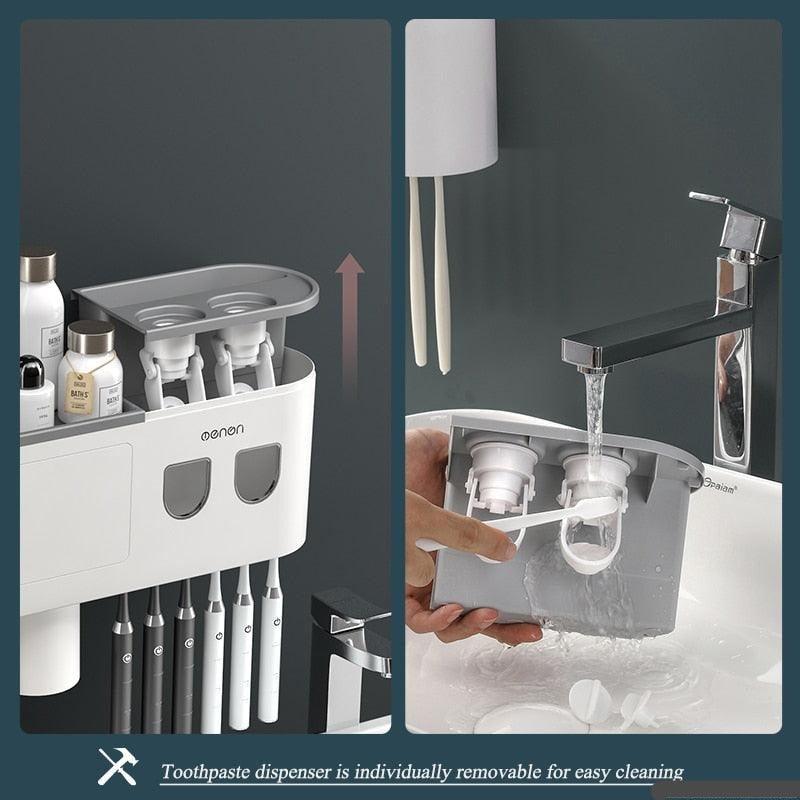 Lisslune | Slim magnetic toothbrush and toothpaste organizer with automatic dispenser for a stylish bathroom upgrade
