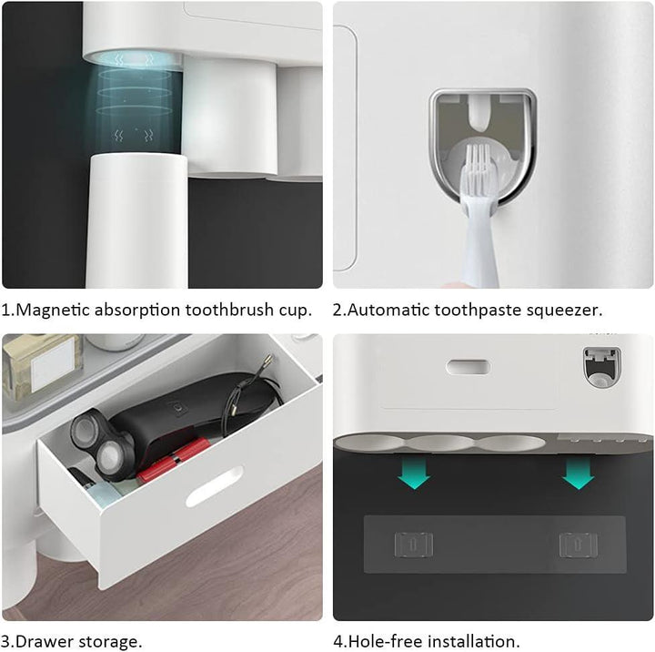 Lisslune | Slim magnetic toothbrush and toothpaste organizer with automatic dispenser for a stylish bathroom upgrade