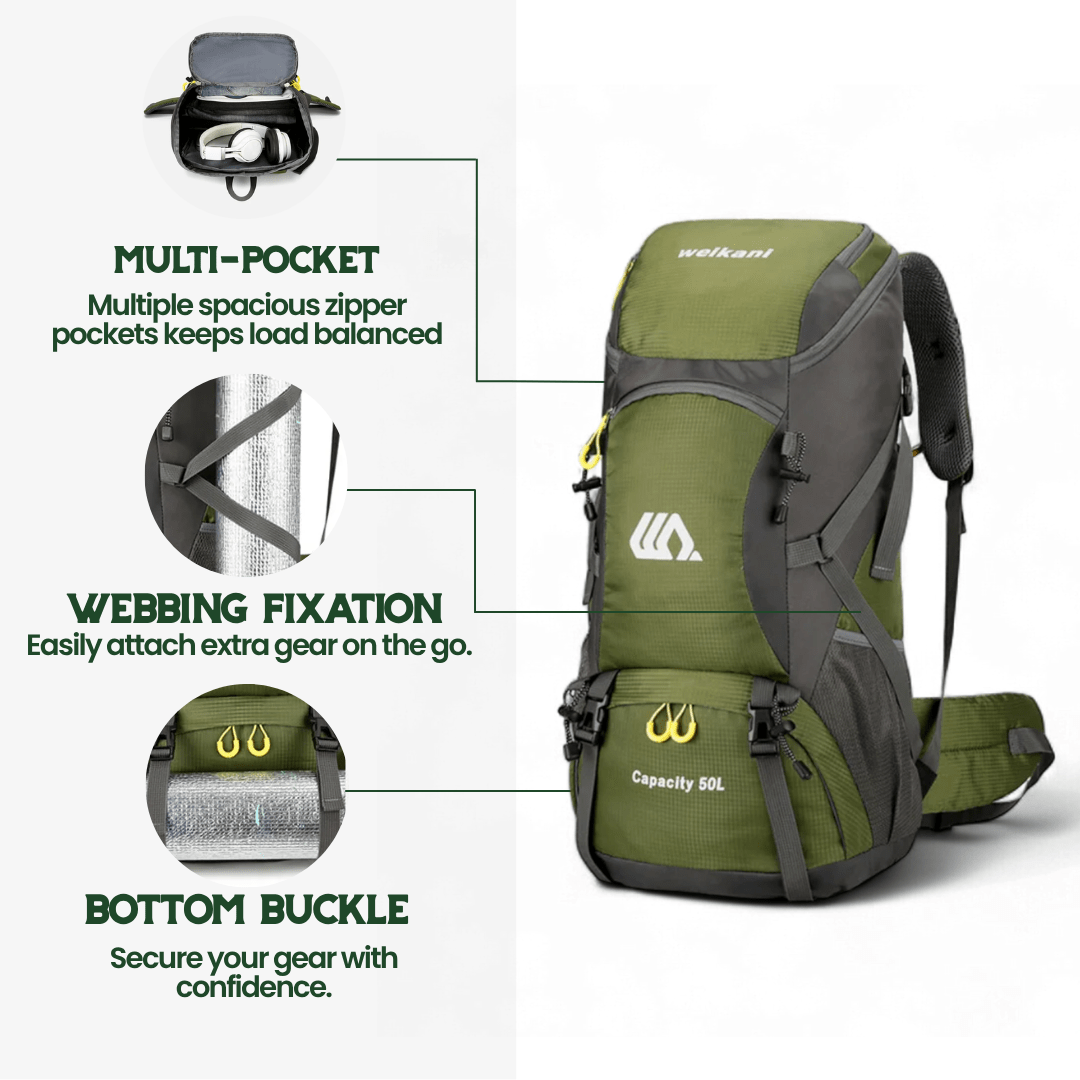 Lisslune | TRAILPRO 50L – Hiking Backpack with Breathable Back & Smart Storage