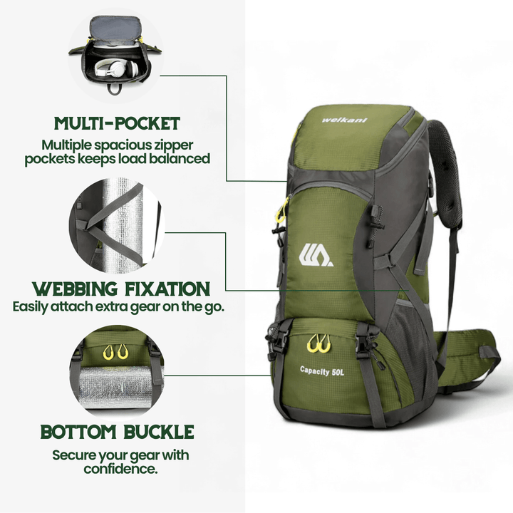 Lisslune | TRAILPRO 50L – Hiking Backpack with Breathable Back & Smart Storage