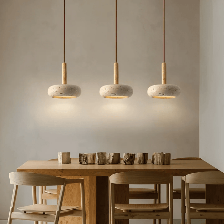 Lisslune | TranquilHalo – LED Retro Ceiling Light in Stone & Wood