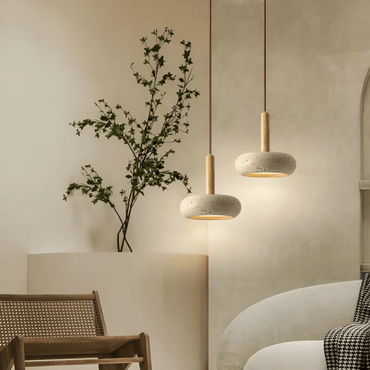 Lisslune | TranquilHalo – LED Retro Ceiling Light in Stone & Wood