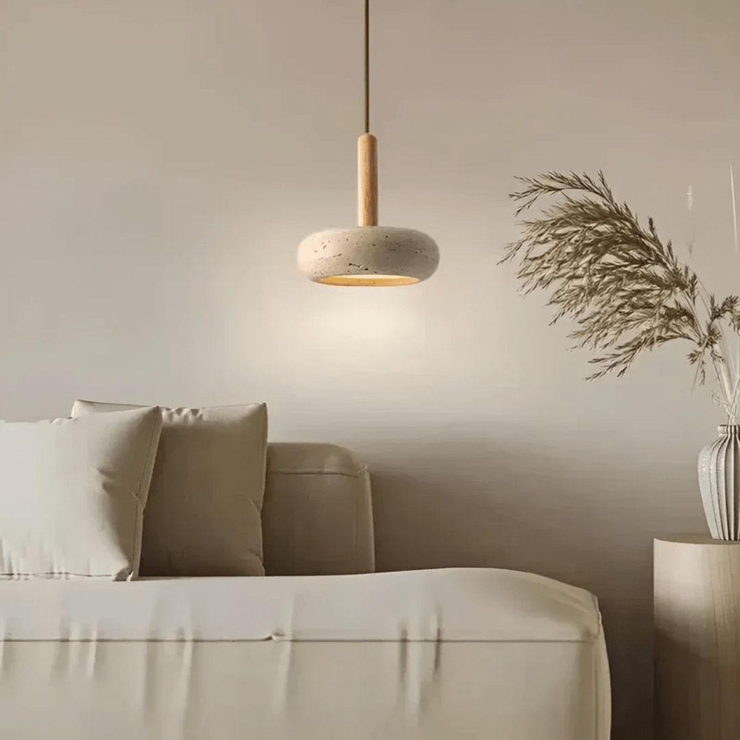 Lisslune | TranquilHalo – LED Retro Ceiling Light in Stone & Wood